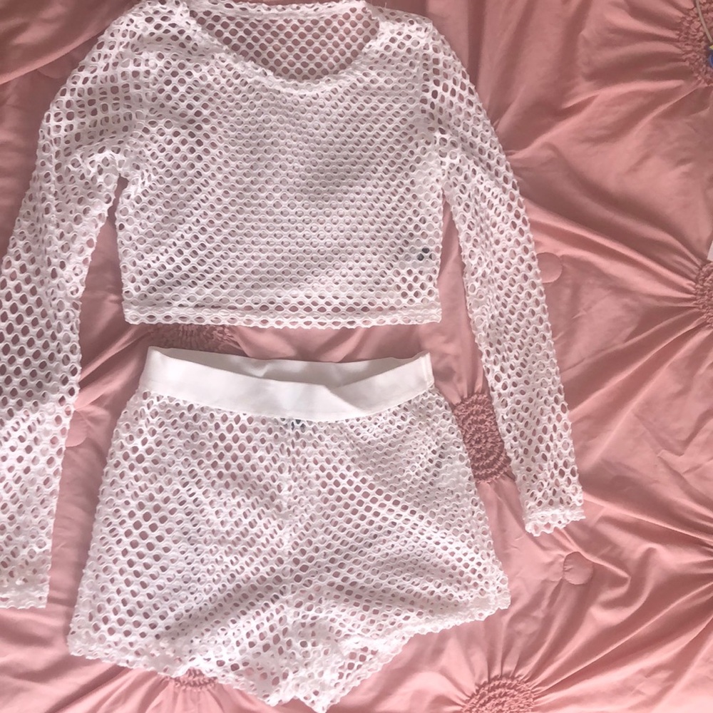 White Mesh top and shirt set